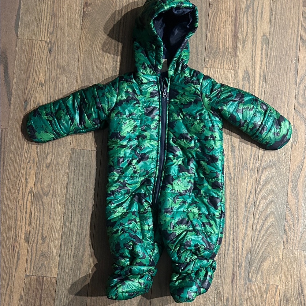 Green Camouflage Puffer Kids One-Piece Snowsuit